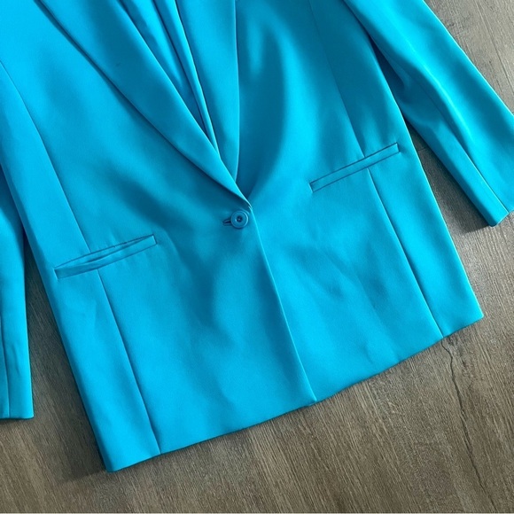 Alice + Olivia Shan Solid Oversized Satin Blazer - Ocean Blue - Size 4 - Picture 8 of 15